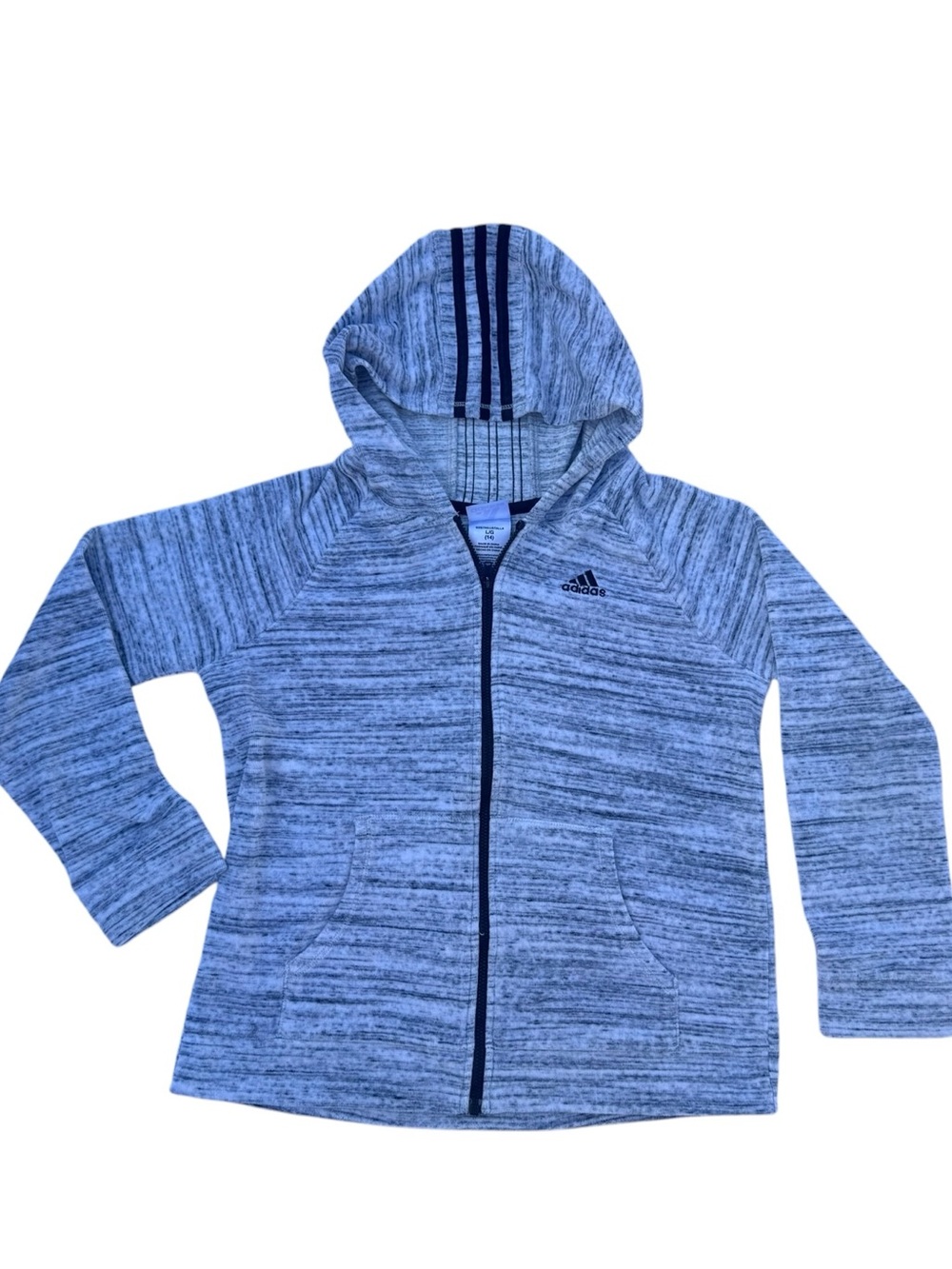 adidas Kids Heather Blue Full-Zip Hoodie with Hood Stripes